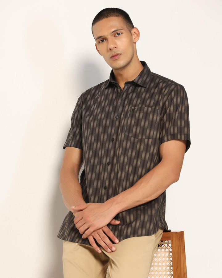 Casual Half Sleeve Gold Check Shirt - Fenix