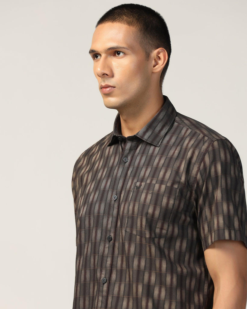 Casual Half Sleeve Gold Check Shirt - Fenix