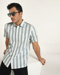 Casual Half Sleeve Green Stripe Shirt - Delmor