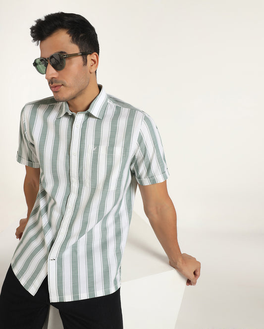 Casual Half Sleeve Green Stripe Shirt - Delmor