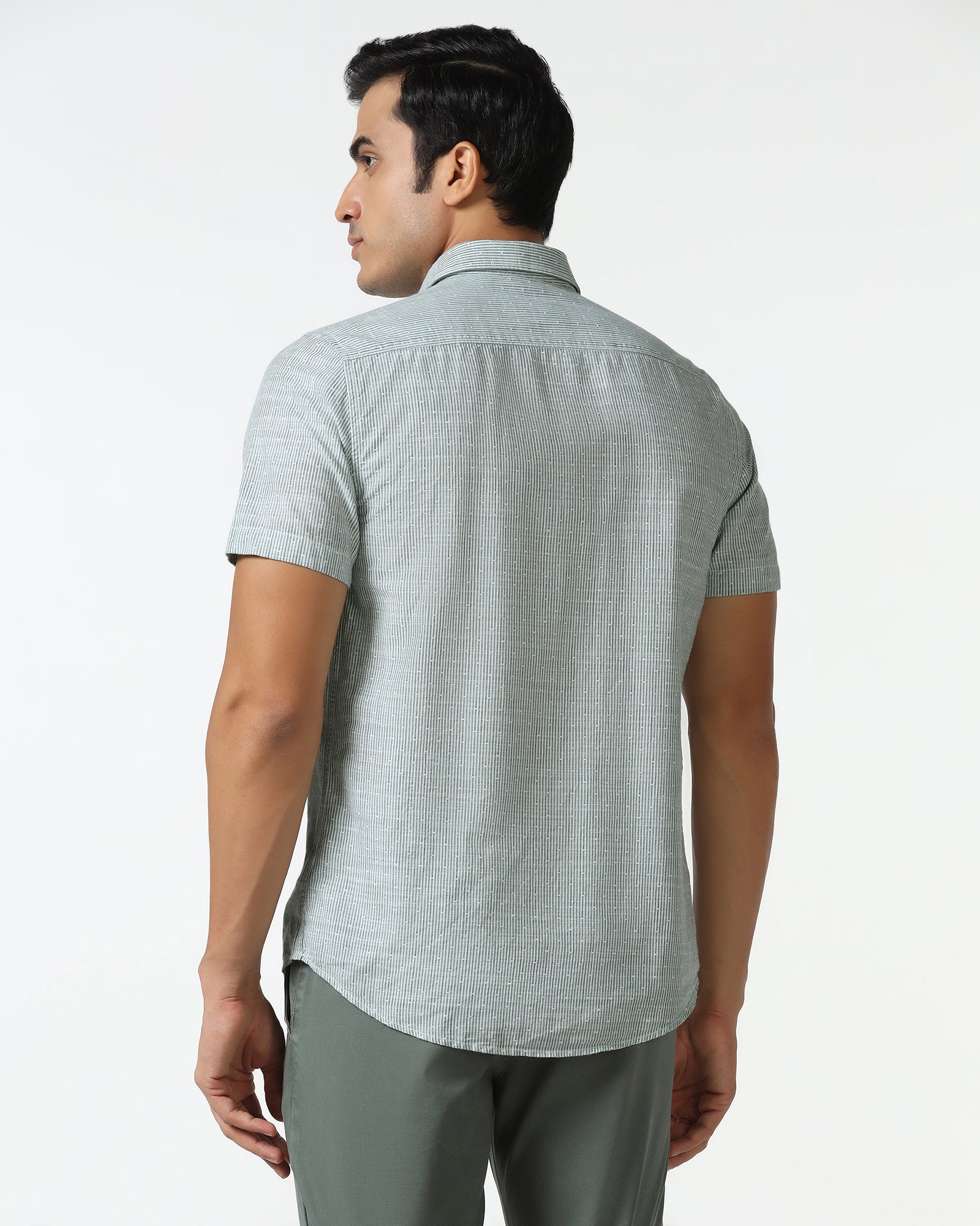 Casual Half Sleeve Green Stripe Shirt - Marven
