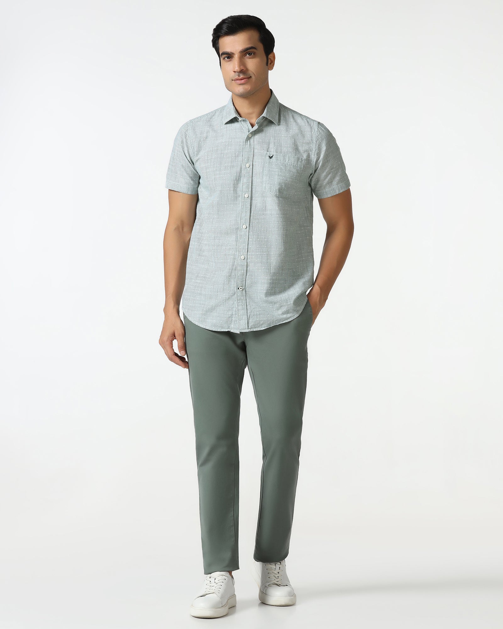 Casual Half Sleeve Green Stripe Shirt - Marven