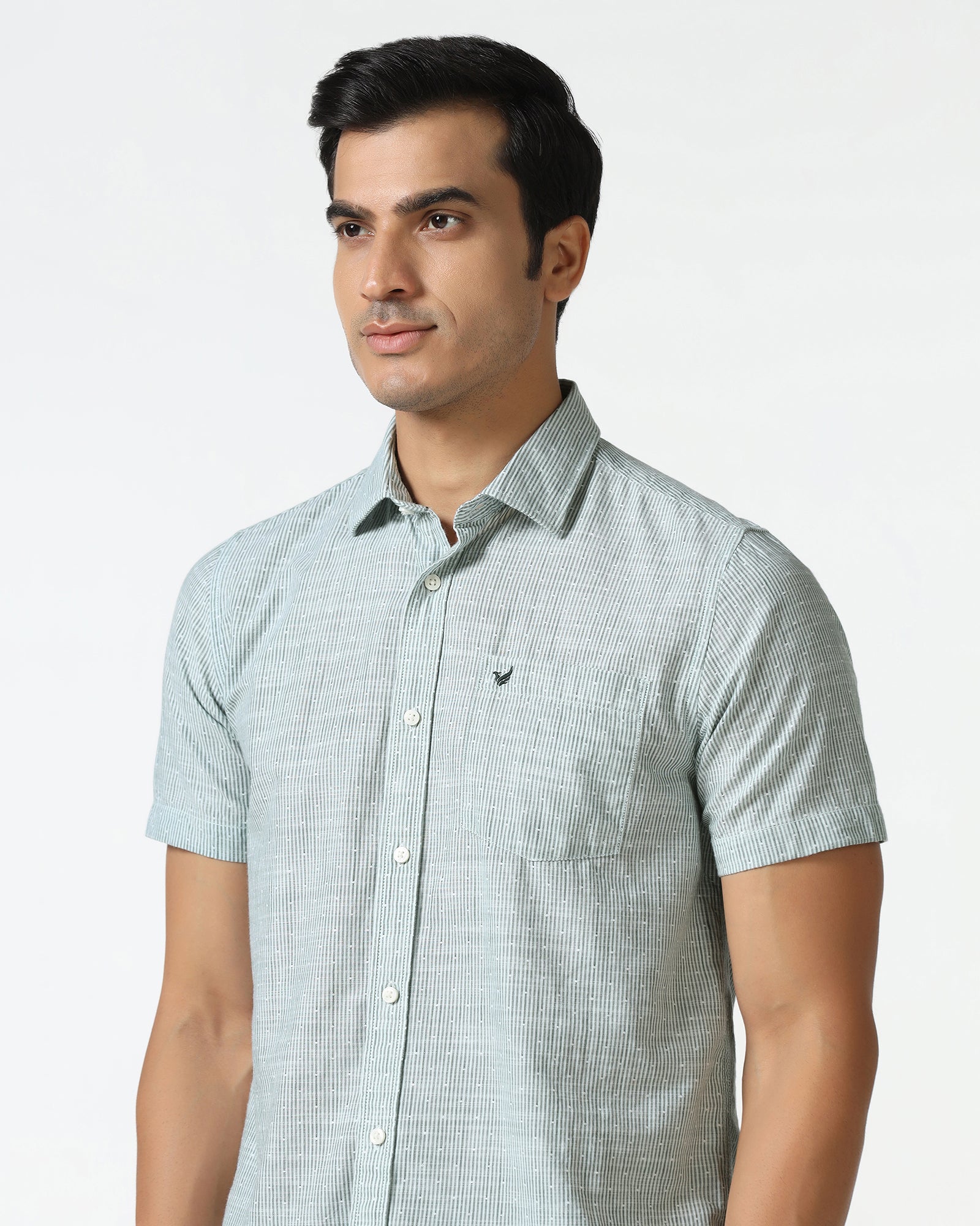 Casual Half Sleeve Green Stripe Shirt - Marven