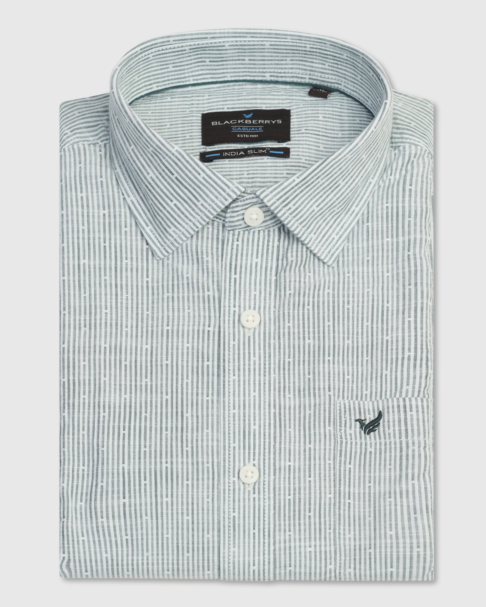 Casual Half Sleeve Green Stripe Shirt - Marven