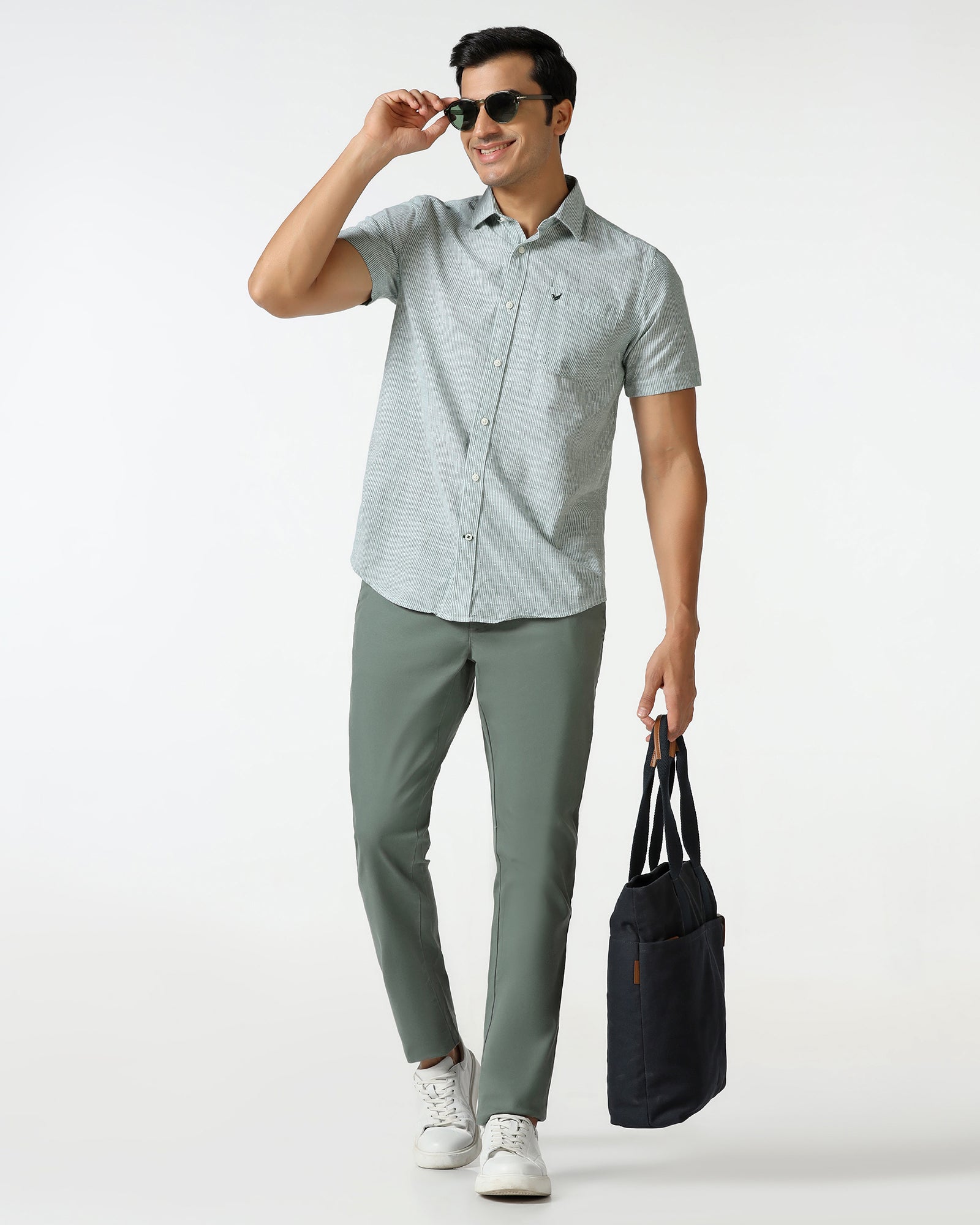 Casual Half Sleeve Green Stripe Shirt - Marven