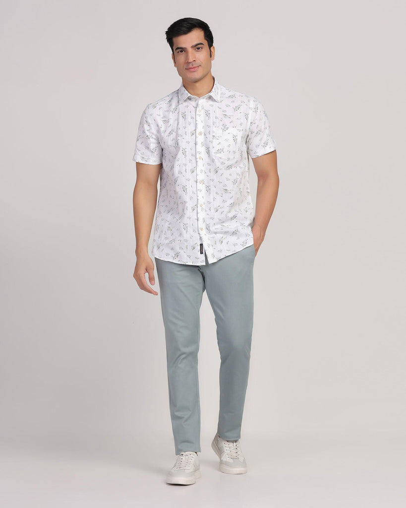 Linen Casual Half Sleeve Grey Printed Shirt - Martin