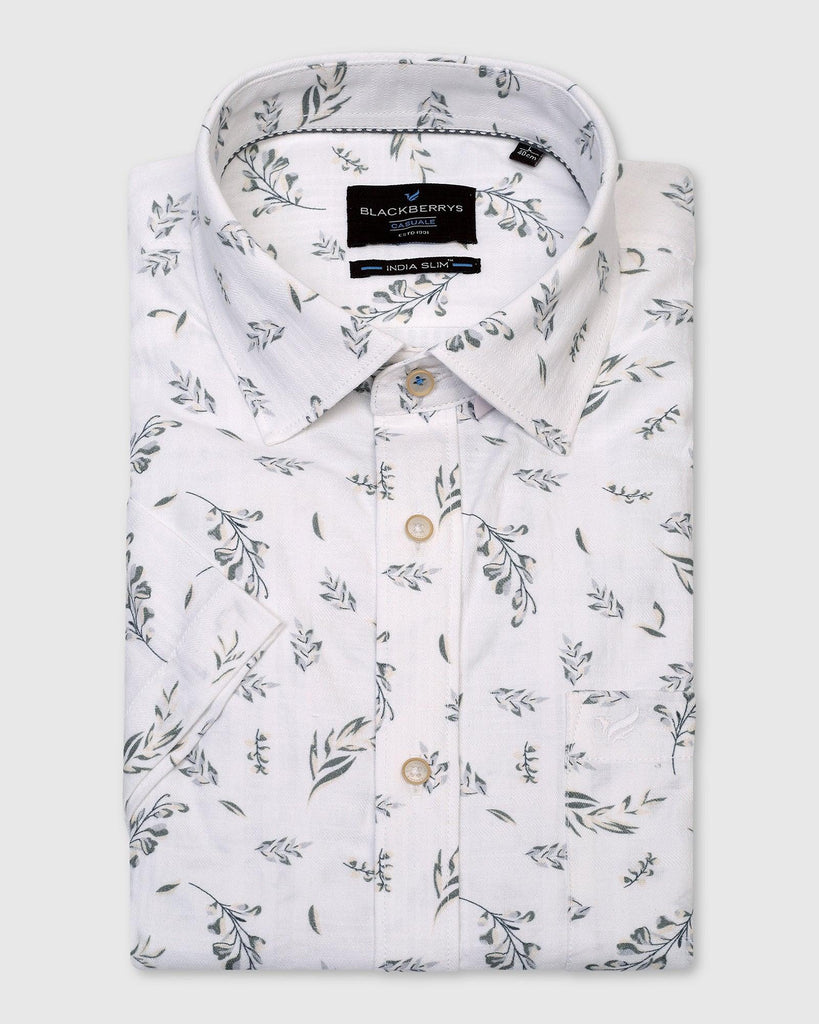 Linen Casual Half Sleeve Grey Printed Shirt - Martin