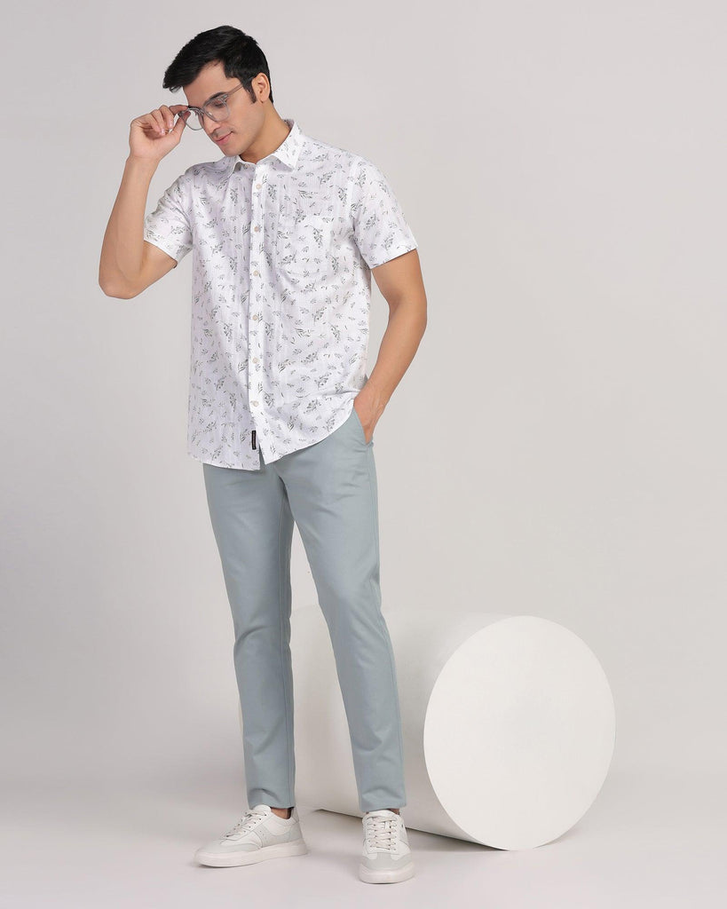 Linen Casual Half Sleeve Grey Printed Shirt - Martin
