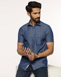 Casual Half Sleeve Indigo Solid Shirt - Mylo