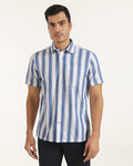 Casual Half Sleeve Navy Stripe Shirt - Delmor