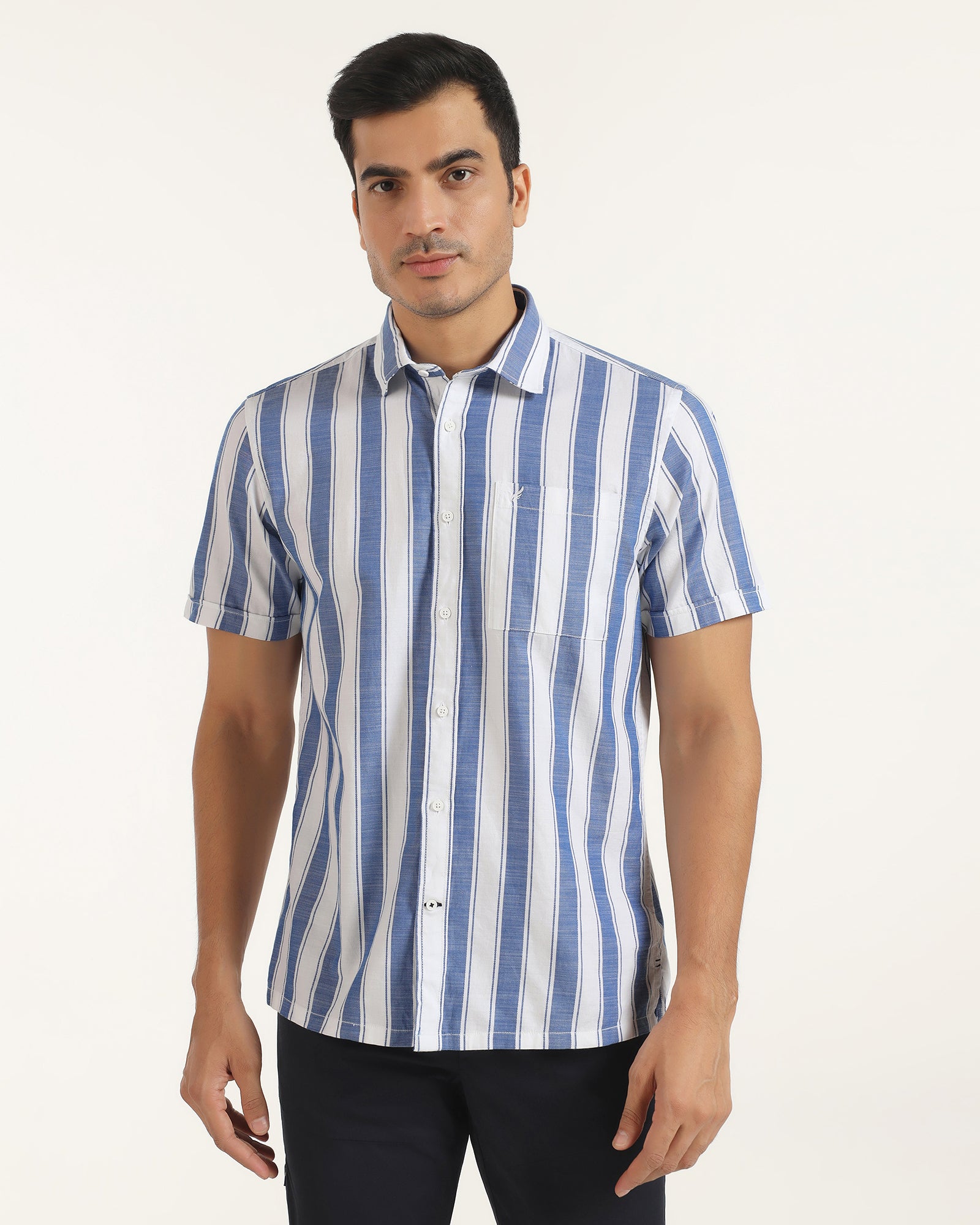 Casual Half Sleeve Navy Stripe Shirt - Delmor