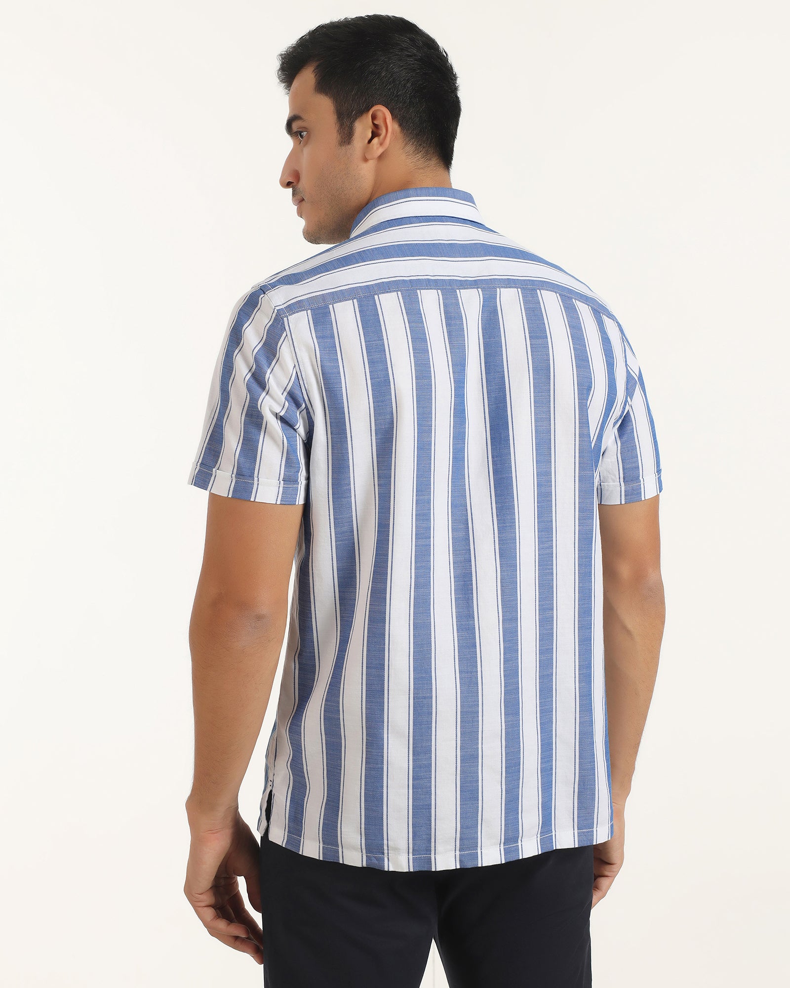 Casual Half Sleeve Navy Stripe Shirt - Delmor
