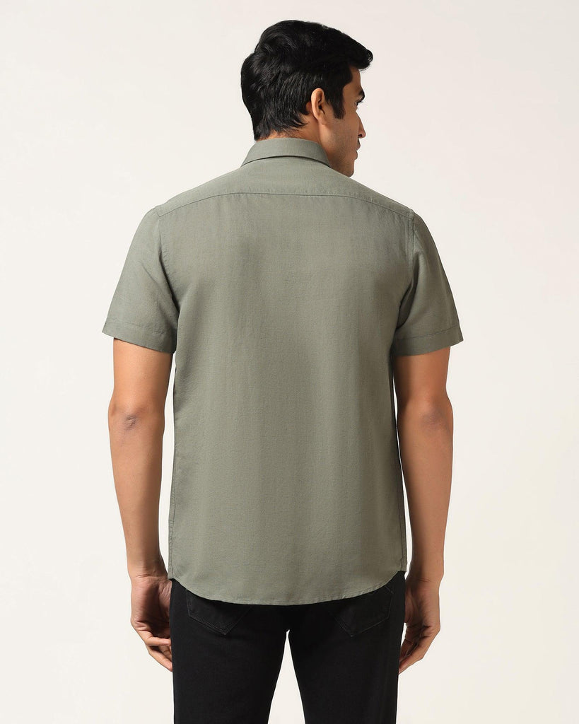 Linen Casual Half Sleeve Olive Solid Shirt - Salmon