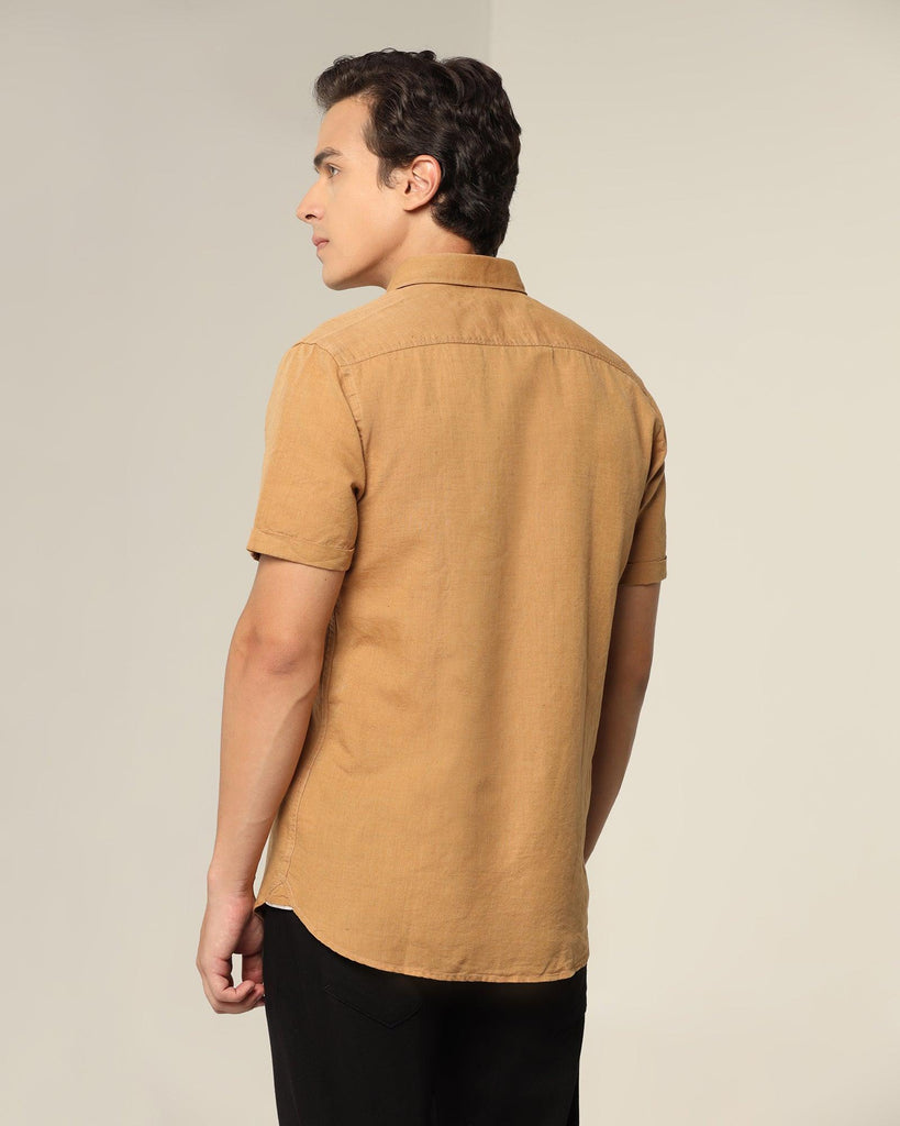 Linen Casual Half Sleeve Beige Solid Shirt - Salmon