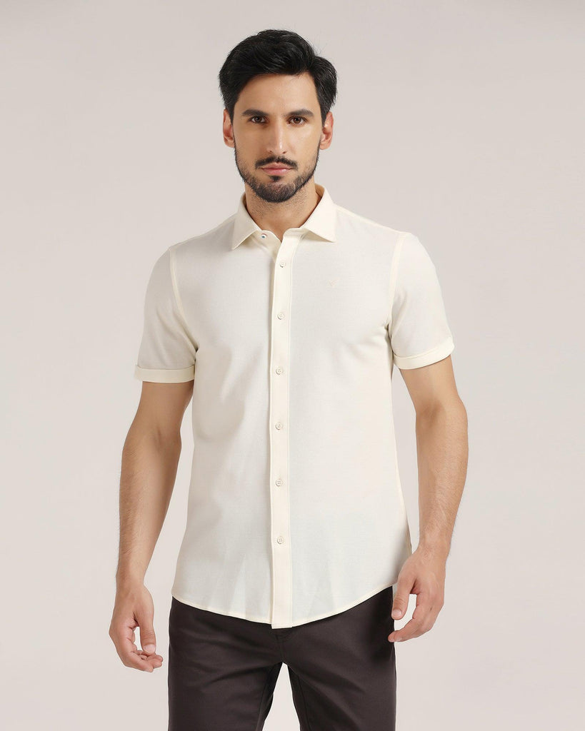 Formal Half Sleeve Cream Solid Shirt - Pareto