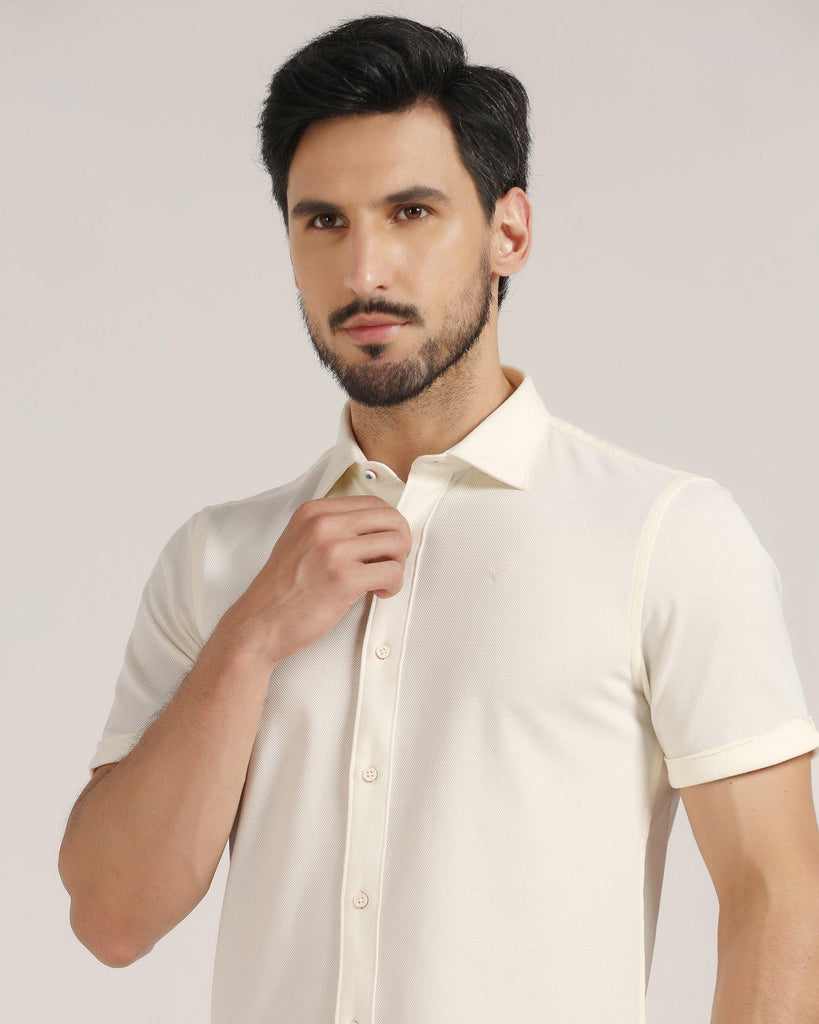 Formal Half Sleeve Cream Solid Shirt - Pareto