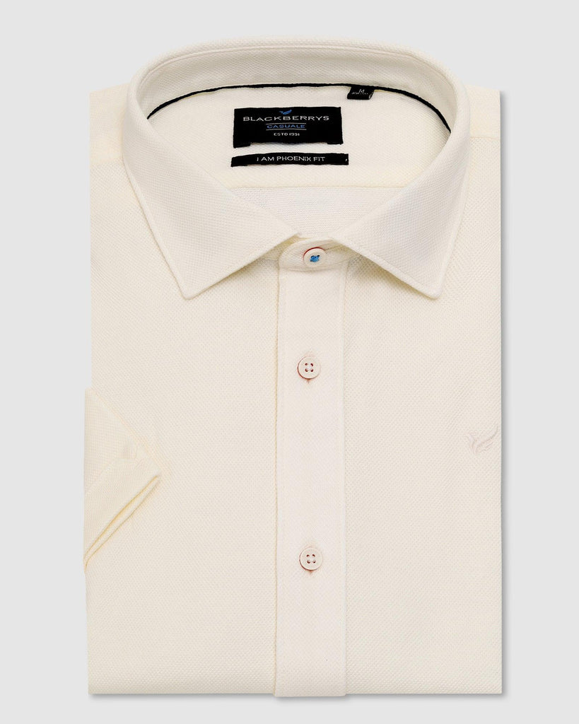 Formal Half Sleeve Cream Solid Shirt - Pareto