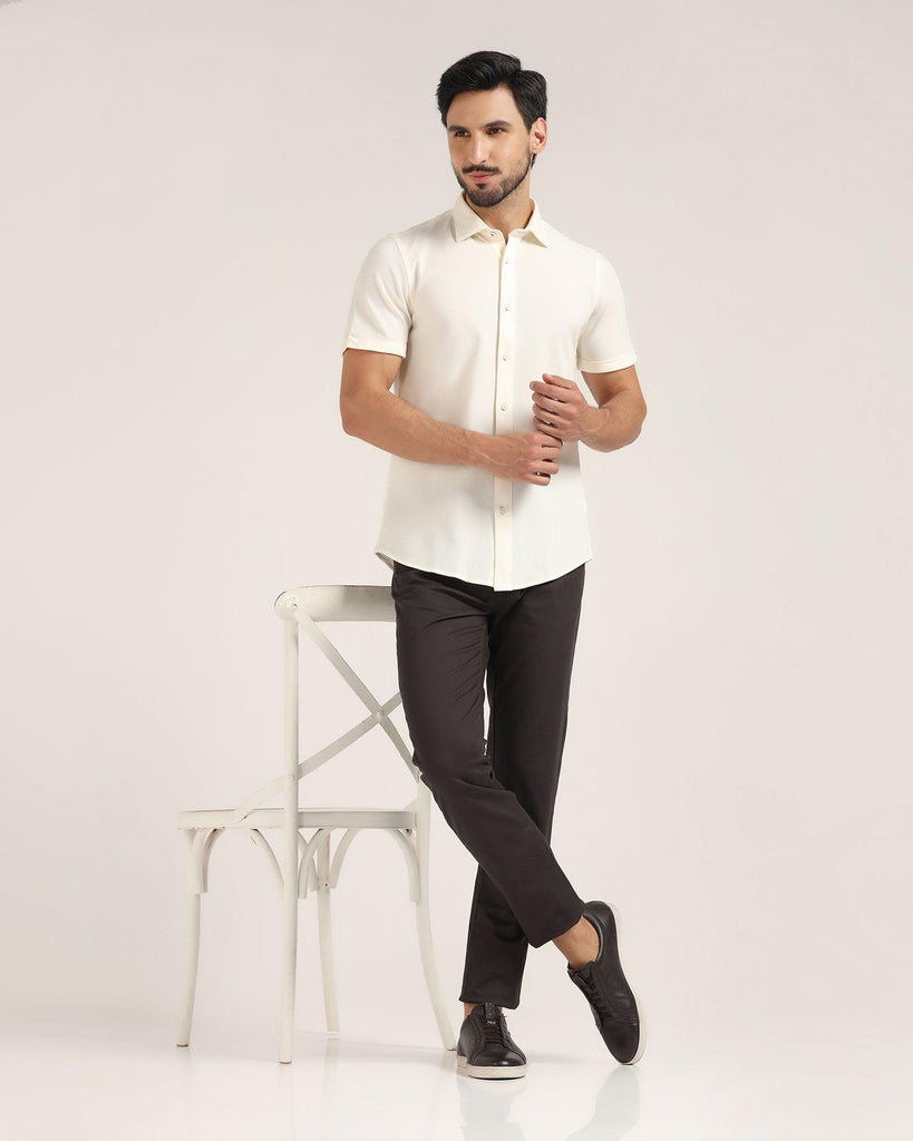 Formal Half Sleeve Cream Solid Shirt - Pareto