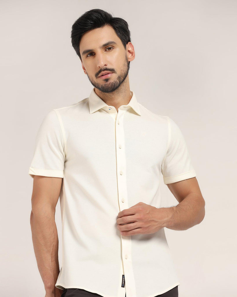 Formal Half Sleeve Cream Solid Shirt - Pareto