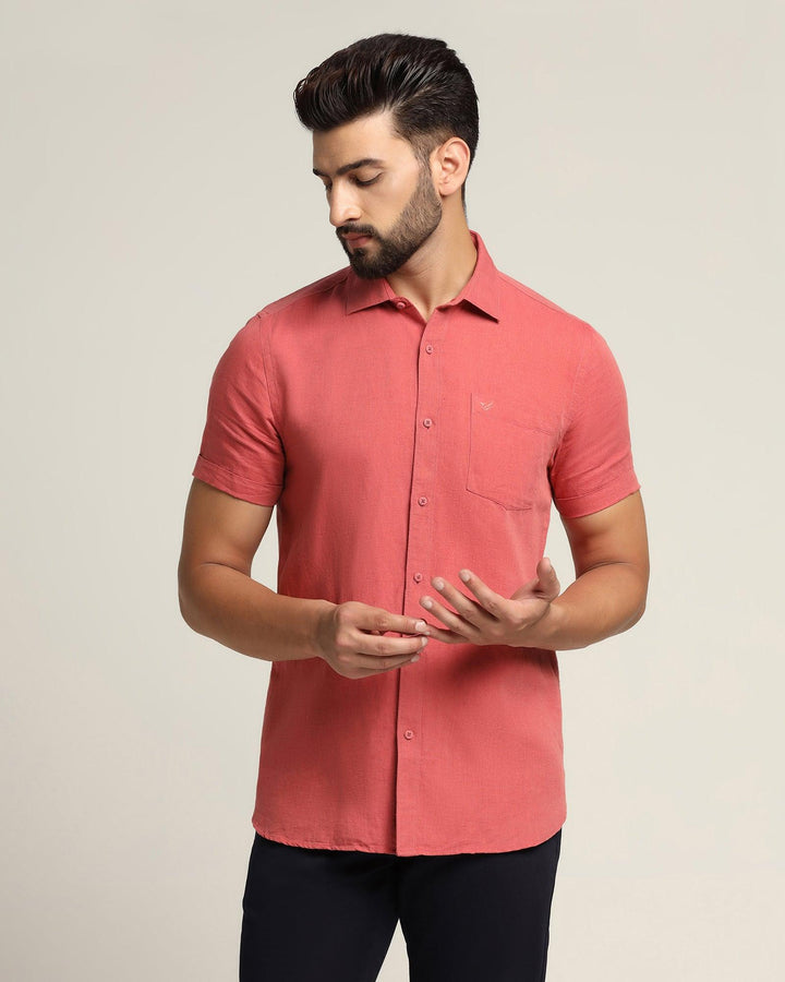 Linen Casual Half Sleeve Dusty Pink Solid Shirt - Salmon