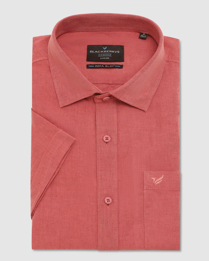 Linen Casual Half Sleeve Dusty Pink Solid Shirt - Salmon