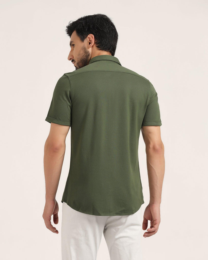 Formal Half Sleeve Green Solid Shirt - Pareto