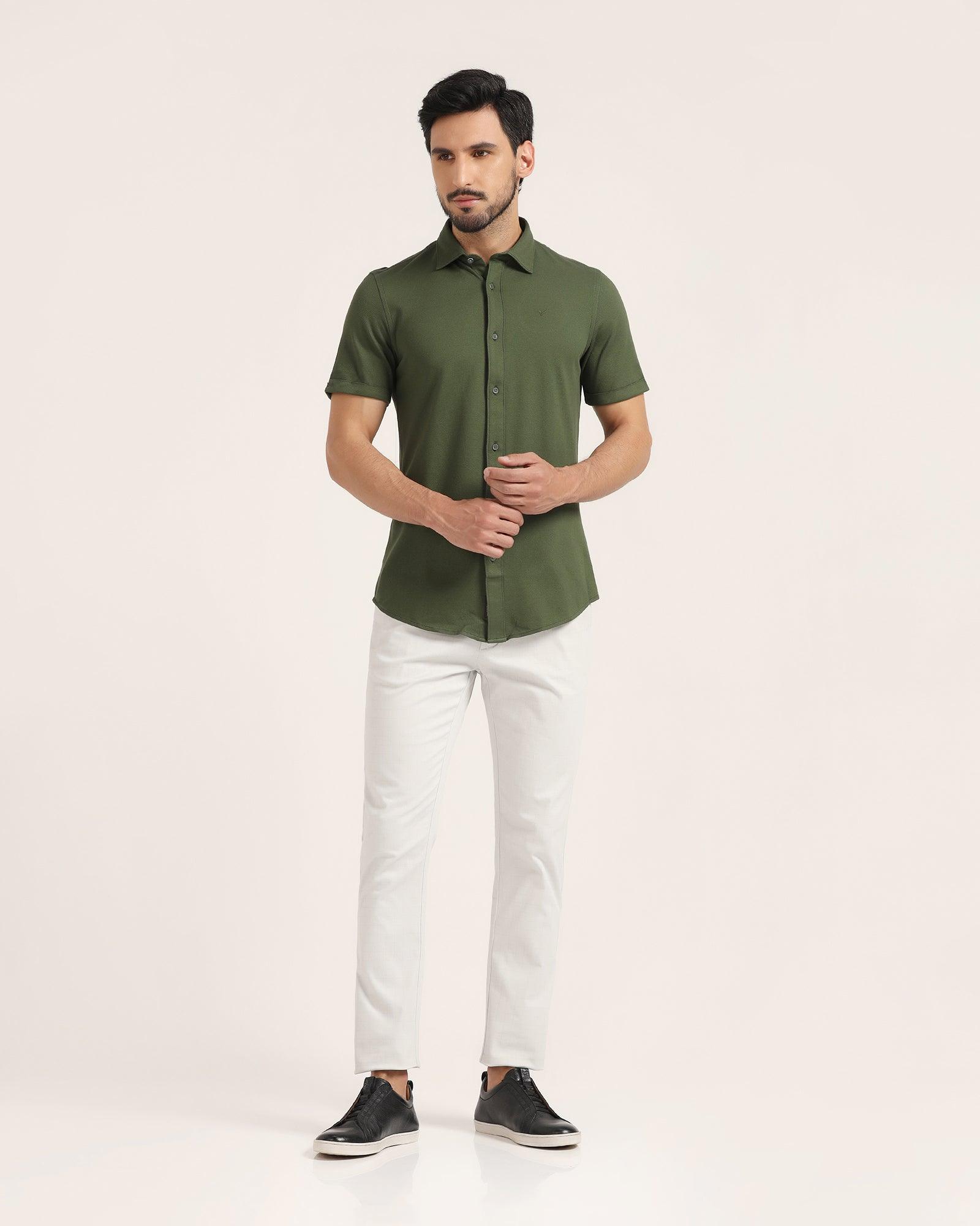 Formal Half Sleeve Green Solid Shirt - Pareto
