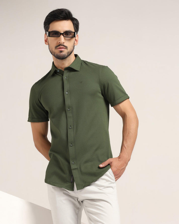 Formal Half Sleeve Green Solid Shirt - Pareto