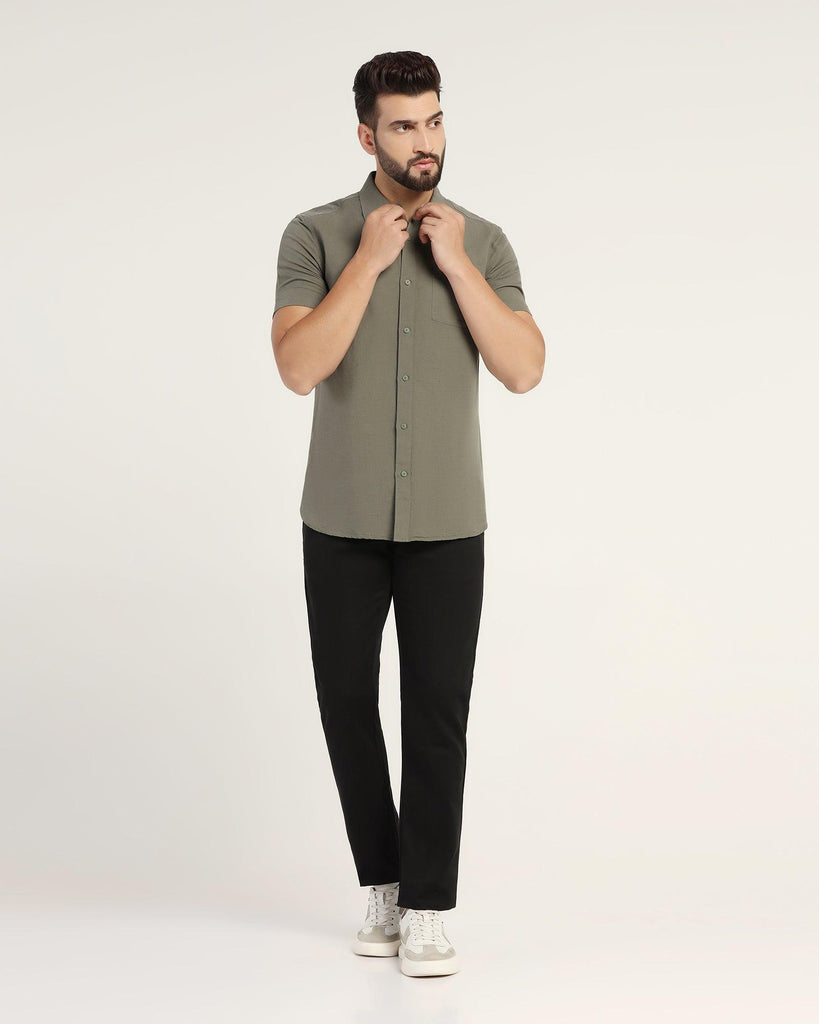 Linen Casual Half Sleeve Olive Solid Shirt - Salmon