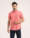 Linen Formal Half Sleeve Peach Solid Shirt - Lang - Blackberrys