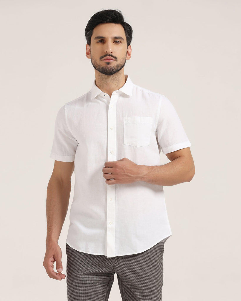 Linen Formal Half Sleeve White Solid Shirt - Lang