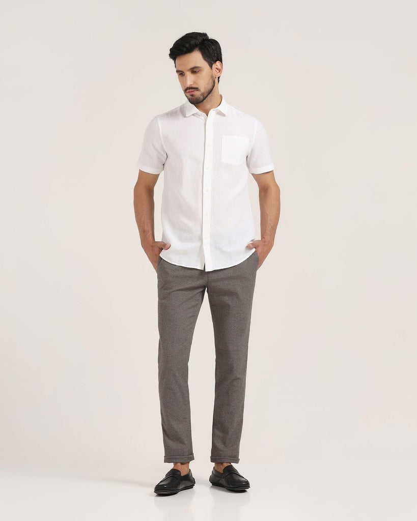 Linen Formal Half Sleeve White Solid Shirt - Lang