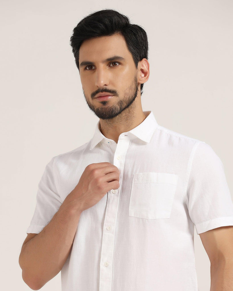 Linen Formal Half Sleeve White Solid Shirt - Lang