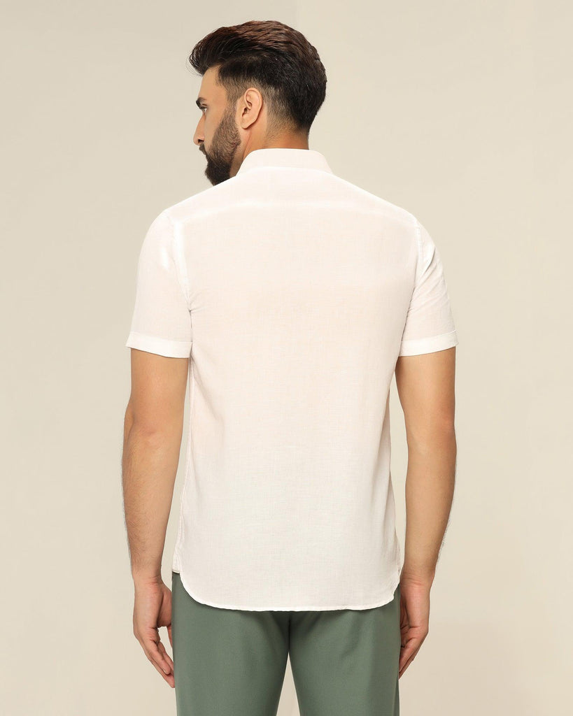 Linen Casual Half Sleeve White Solid Shirt - Salmon