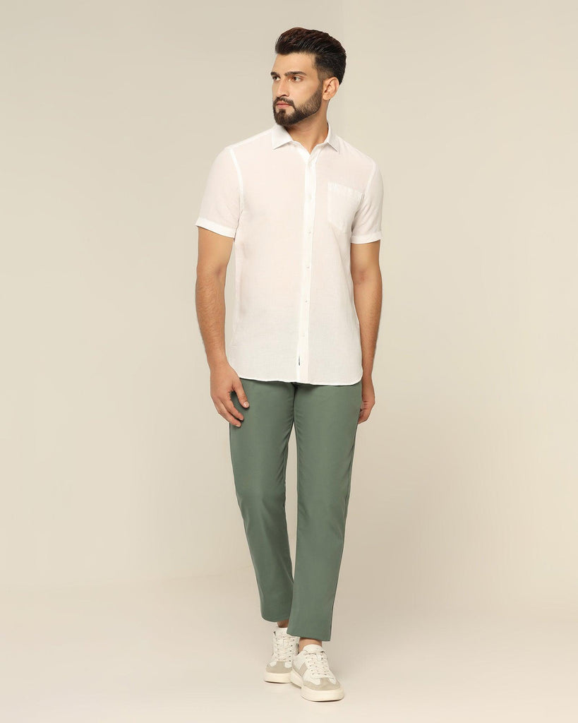 Linen Casual Half Sleeve White Solid Shirt - Salmon