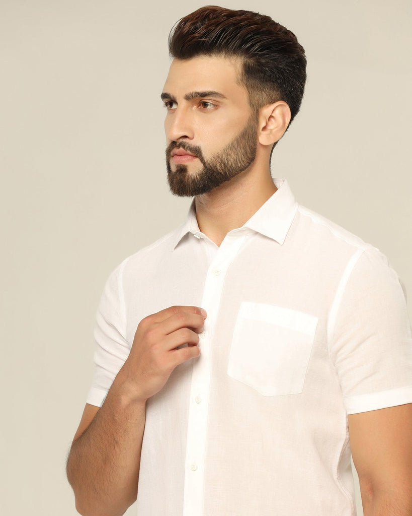 Linen Casual Half Sleeve White Solid Shirt - Salmon