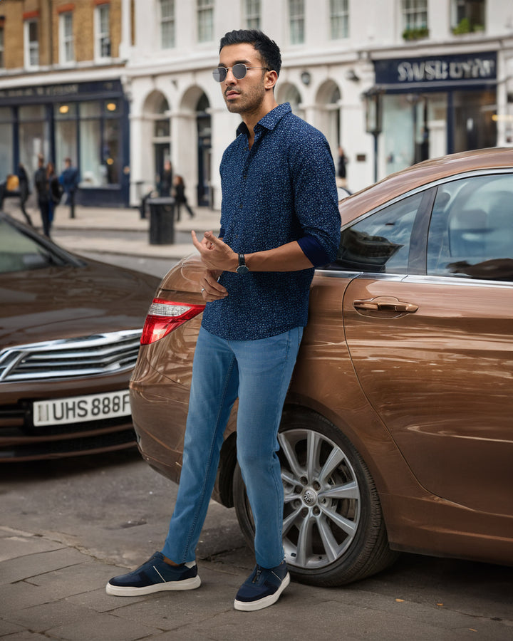 Casual Indigo Blue Printed Shirt - Ethna