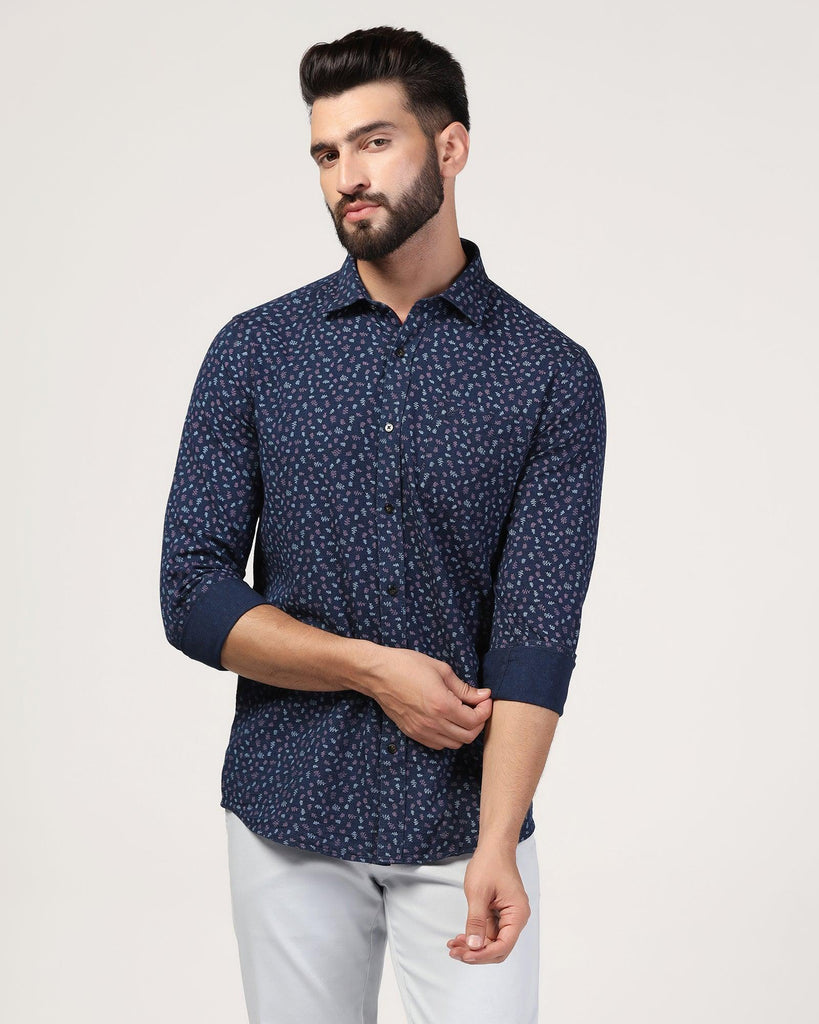 Casual Indigo Blue Printed Shirt - Naden