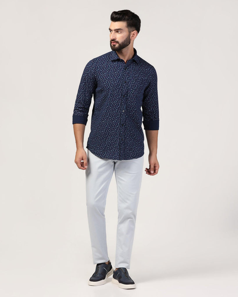 Casual Indigo Blue Printed Shirt - Naden