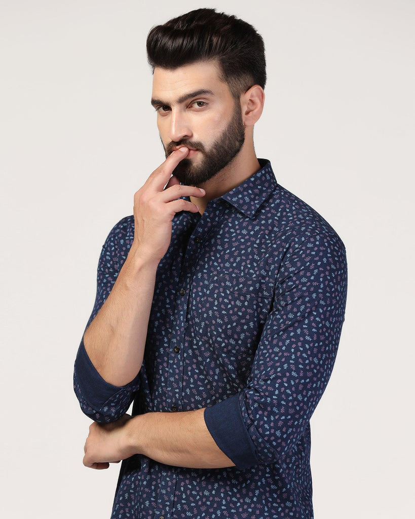 Casual Indigo Blue Printed Shirt - Naden