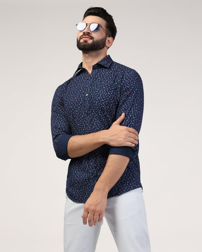 Casual Indigo Blue Printed Shirt - Naden