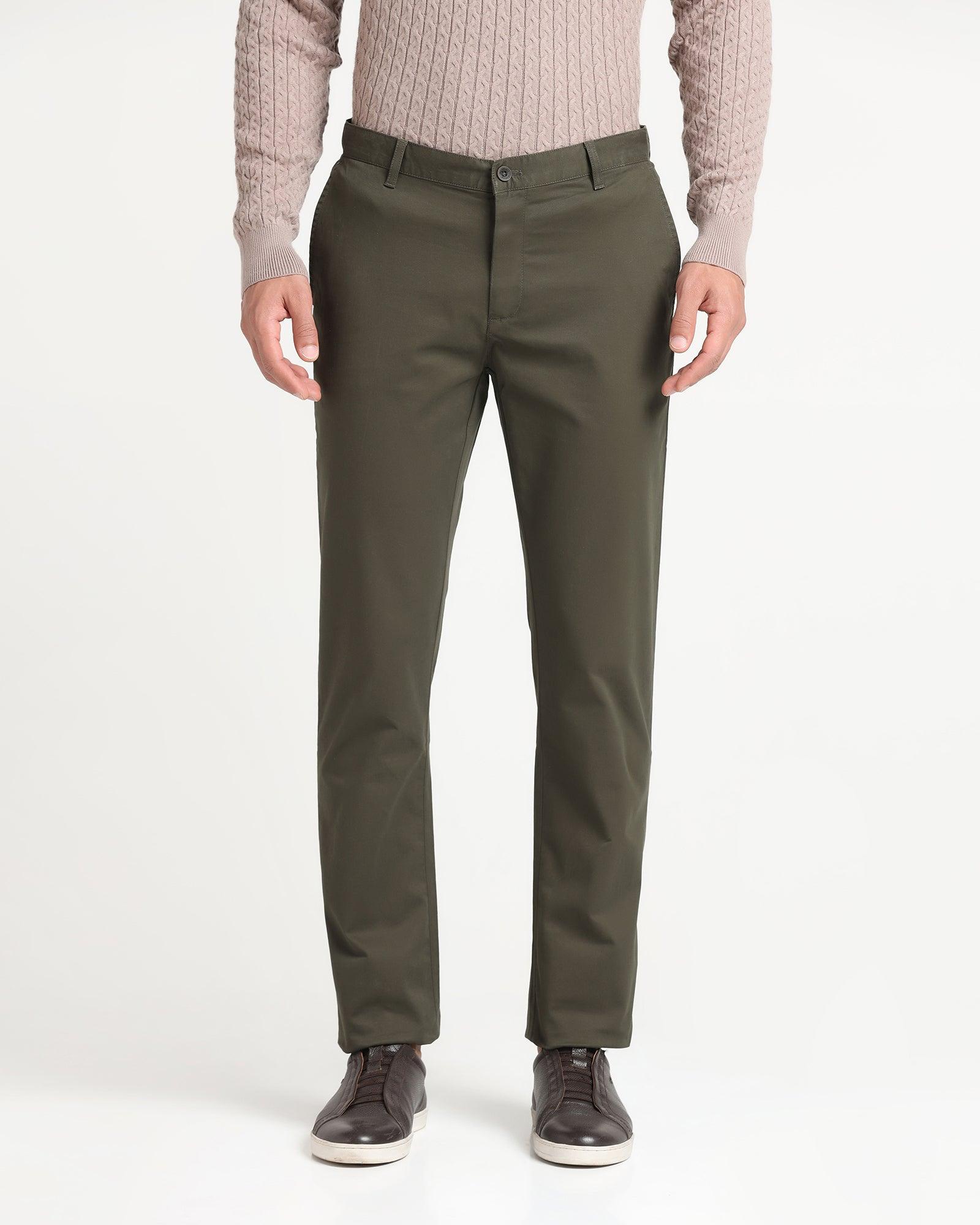 Slim Comfort B-95 Casual Dark Olive Solid Khakis - Lab - Blackberrys