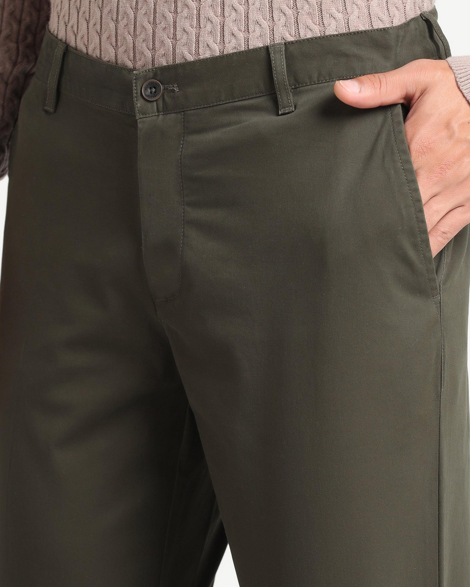 Slim Comfort B-95 Casual Dark Olive Solid Khakis - Lab - Blackberrys