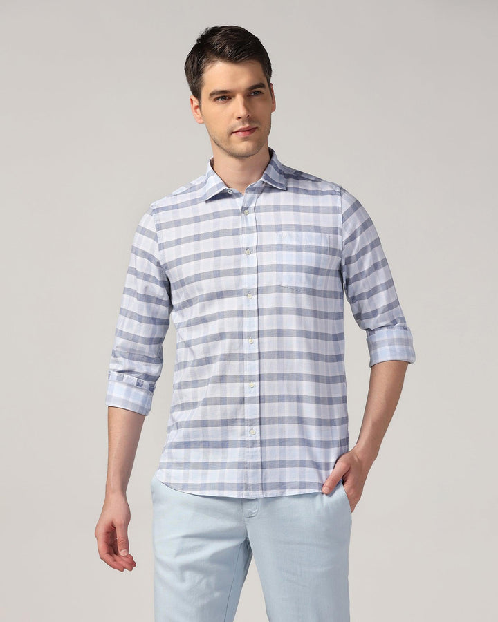 Casual Light Blue Check Shirt - Autumn