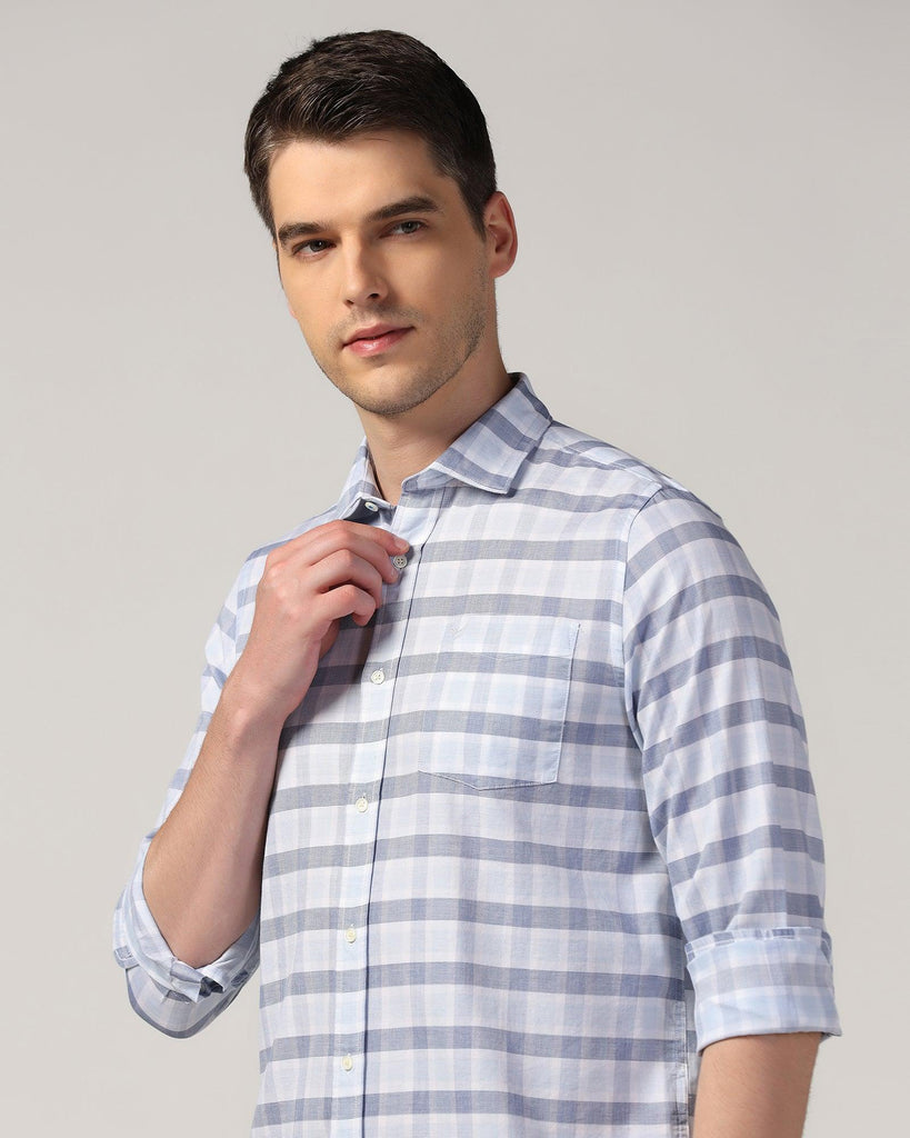 Casual Light Blue Check Shirt - Autumn