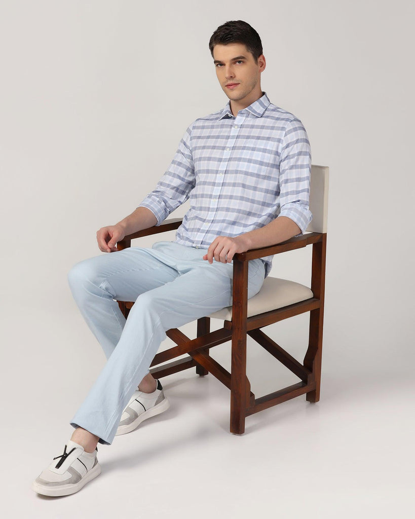 Casual Light Blue Check Shirt - Autumn