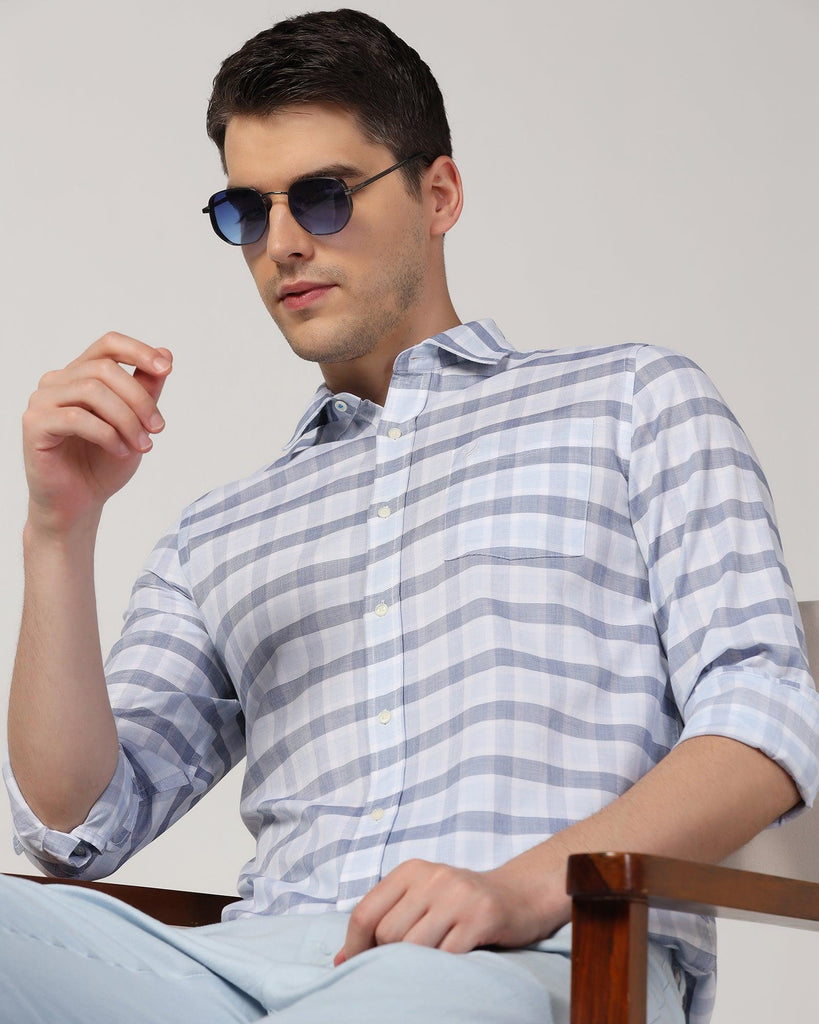 Casual Light Blue Check Shirt - Autumn