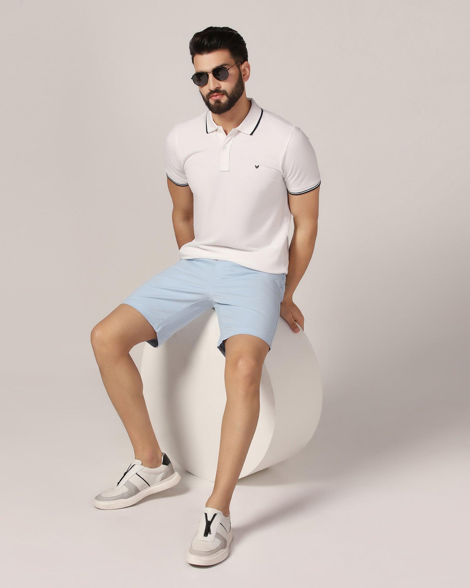 Casual Light Blue Solid Shorts - Frank