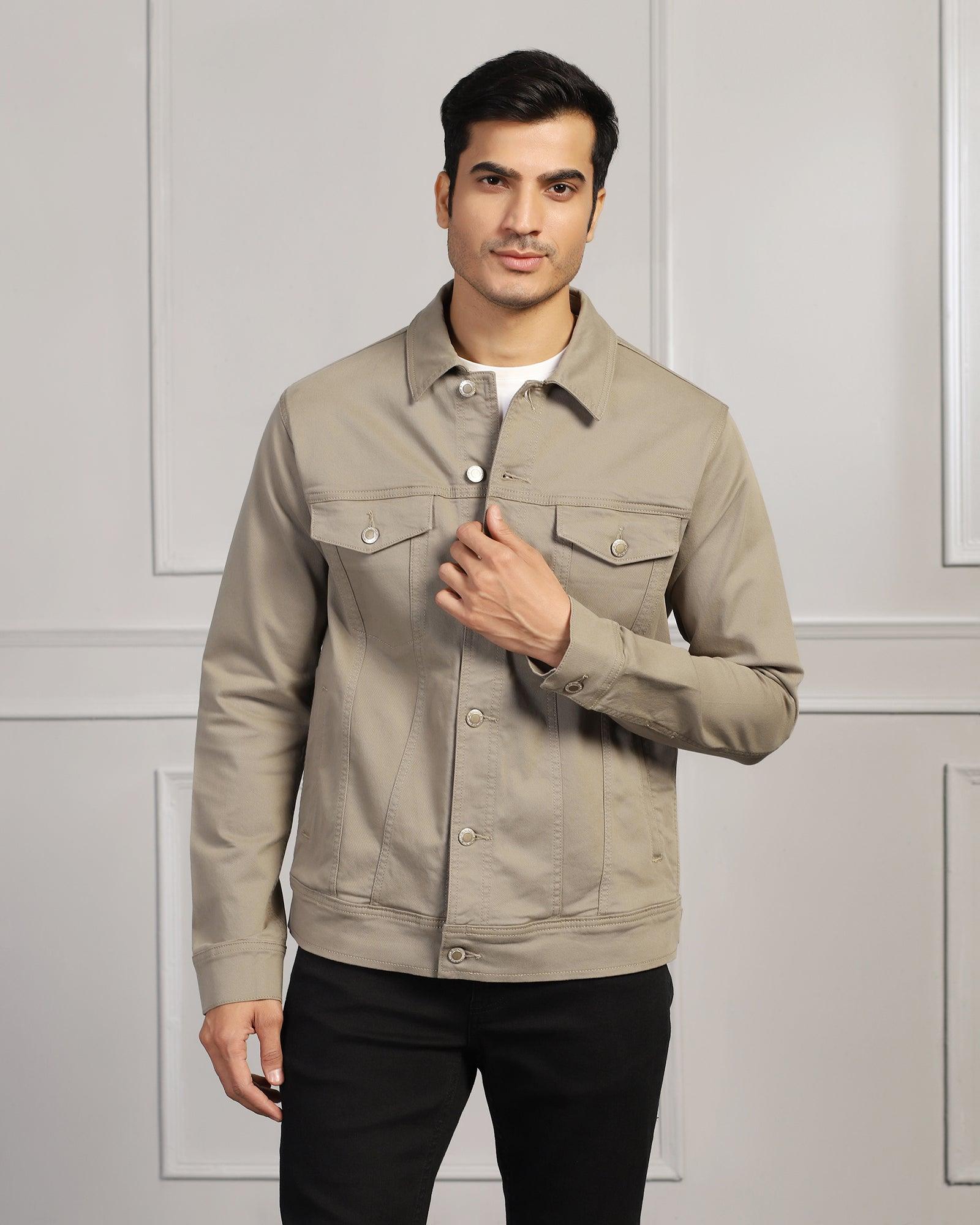 Buy Casual Light Olive Solid Denim Jacket from Blackberrys