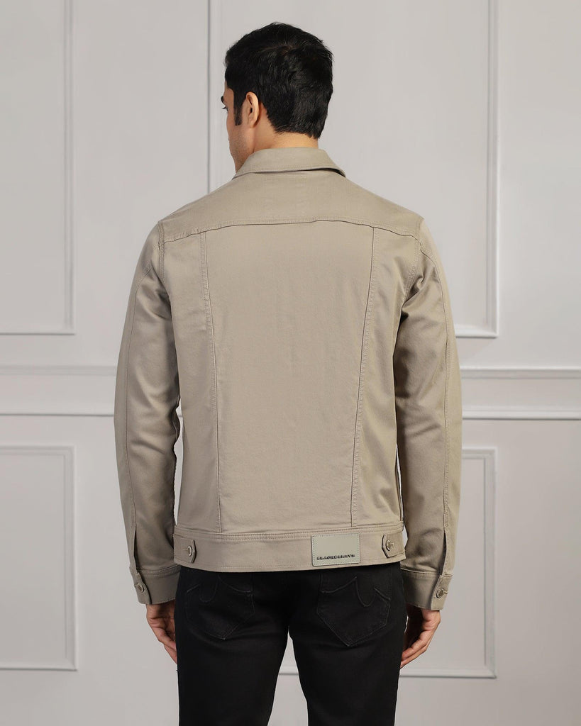 Casual Light Olive Solid Denim Jacket - Rudy